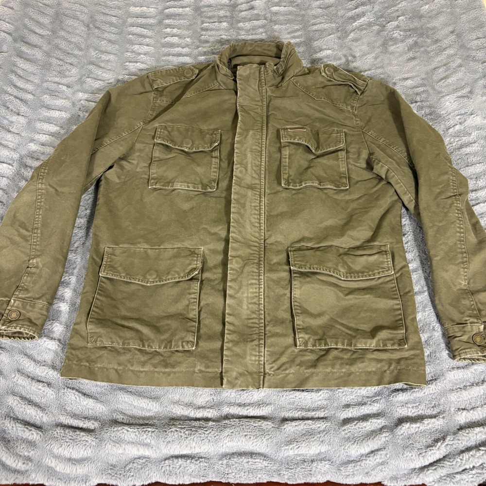 Wenven Mens Olive Green Military Field Jacket Cotton Utility Coat XL AT045